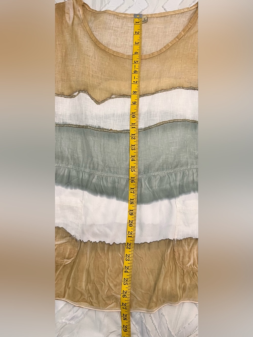 Relaxed Colorblock Linen Blend Top in Tan White Sage Euro Lagenlook made in 🇮🇹 M - Picture 7 of 11
